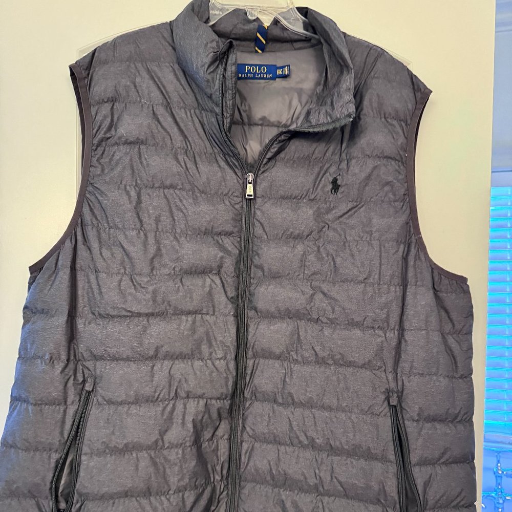 Mens Polo Vest Dark Gray Zip Up Down Vest, 2XLT, dark gray